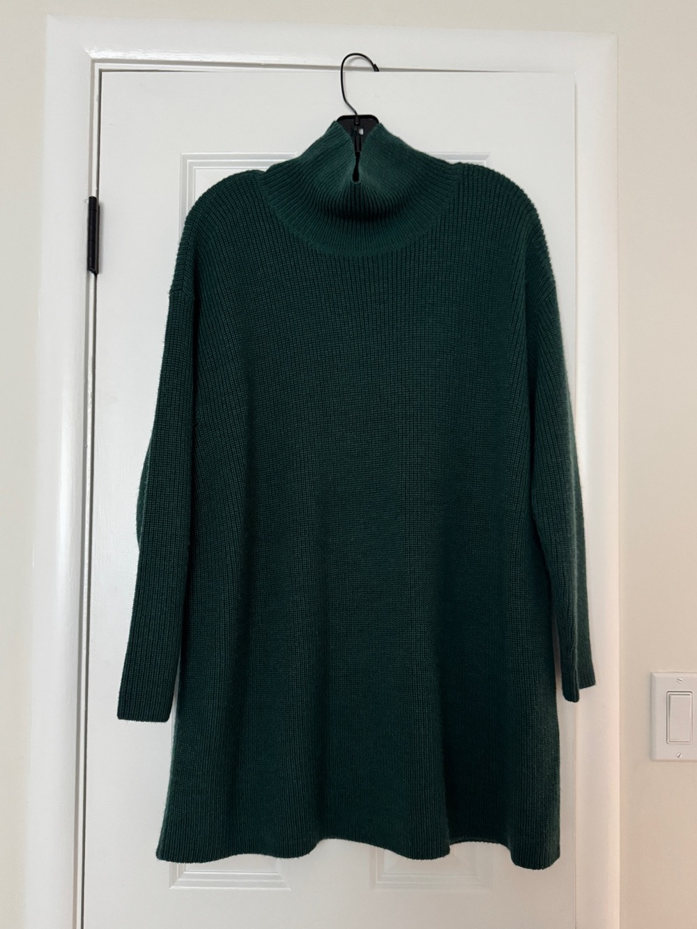 NWT EILEEN FISHER Merino Wool Turtleneck Long Top Pine Dark Green Small